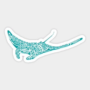 Turquoise manta ray tattoo style pale gray background Sticker